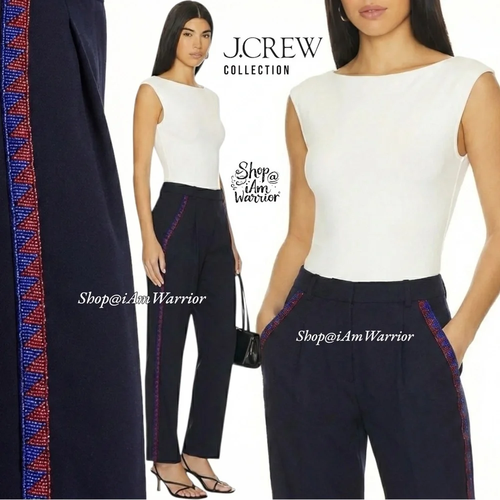 J.Crew Collection NWT beaded side stripe navy tuxedo ankle pant *shop@iamwarrior